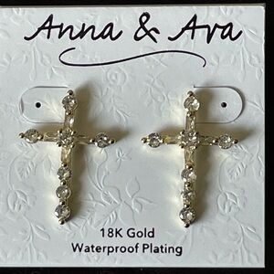 Anna & Ava 18k Gold Plated Crystal Rhinestone Cross Earrings